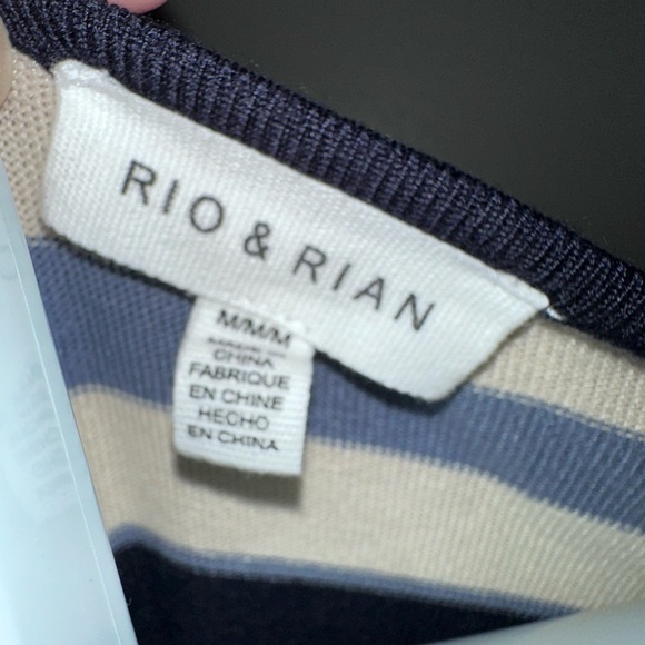 Rio & Rian Striped Blue and Cream Blouse with Peplum Waist - Picture 5 of 5